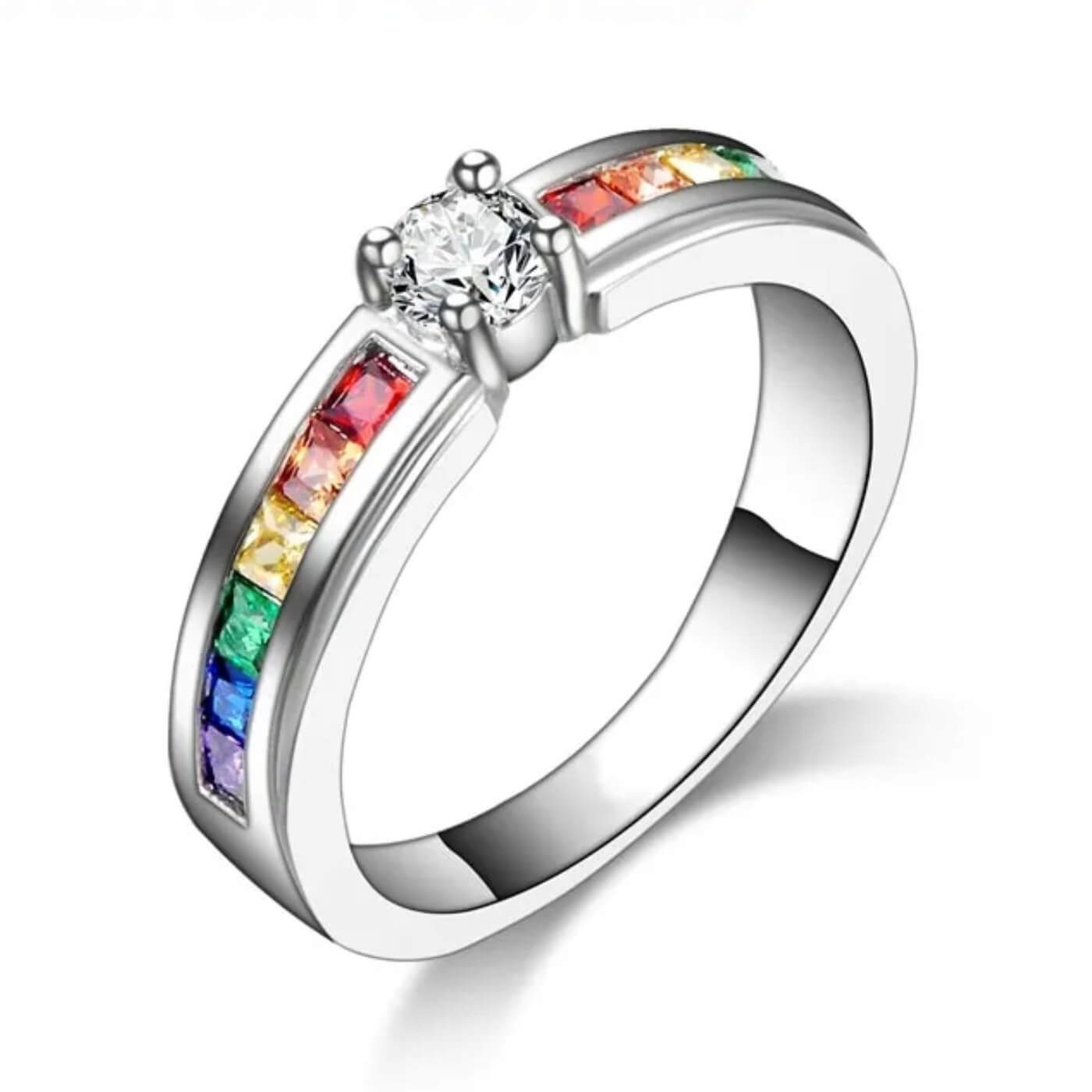Ring made with rainbow cubic zirconia stones