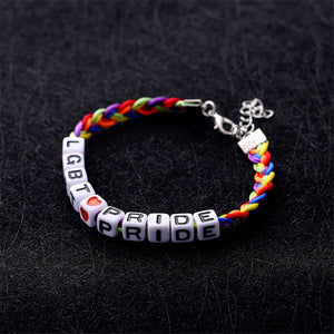 Rainbow clasp bracelet that spells out LGBT PRIDE