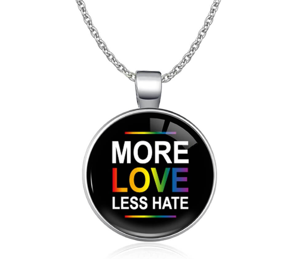 More love less hate rainbow pride necklace