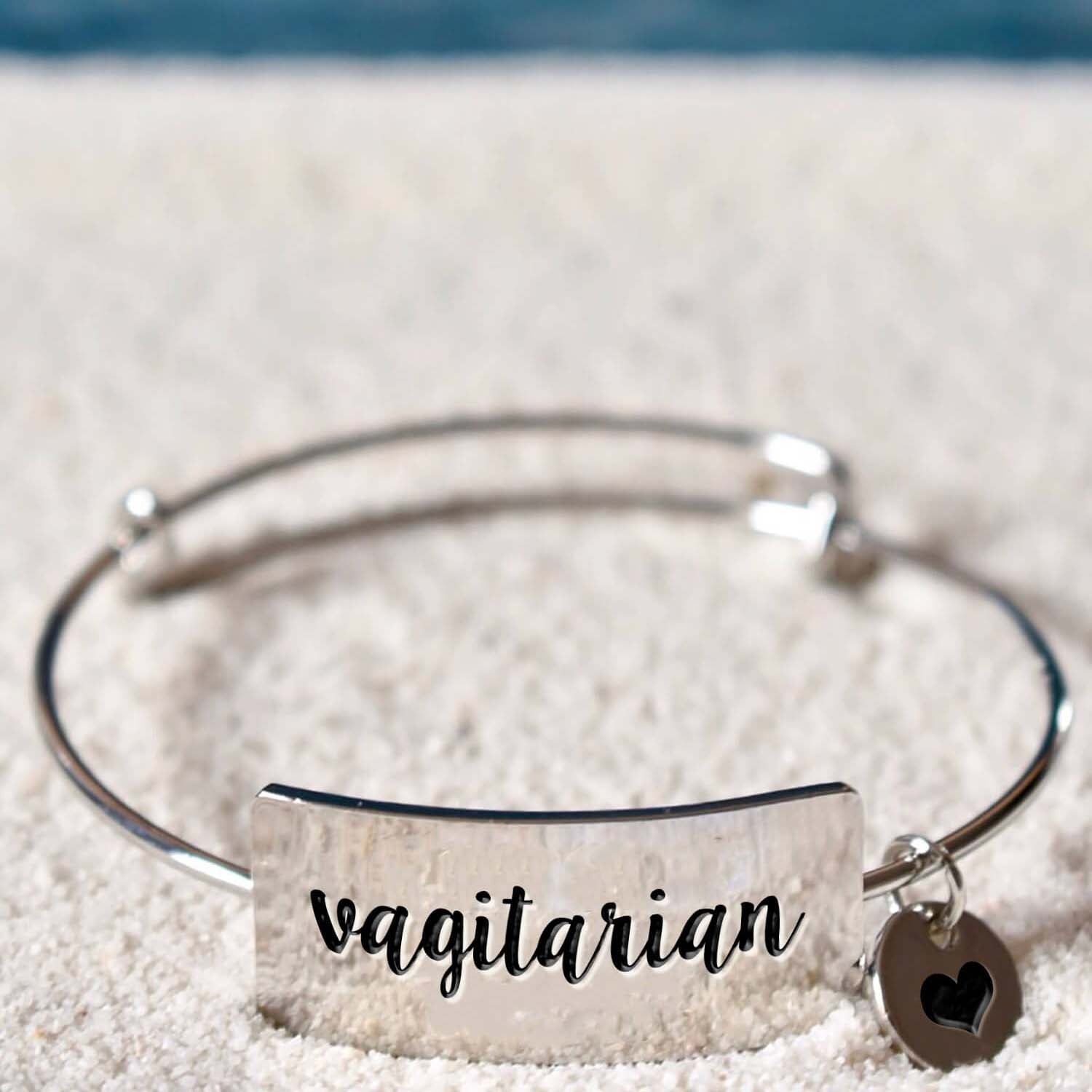 Vagitarian bangle bracelet plated in rhodium